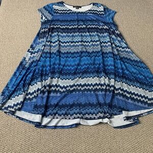 Karen Kane Womens Dress Large Blue Printed Short Sleeves Mini‎ Unlined Stretch